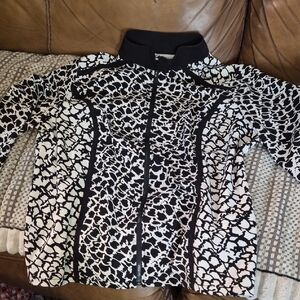 Black & White Printed Zip-Front Women’s Blazer Jacket